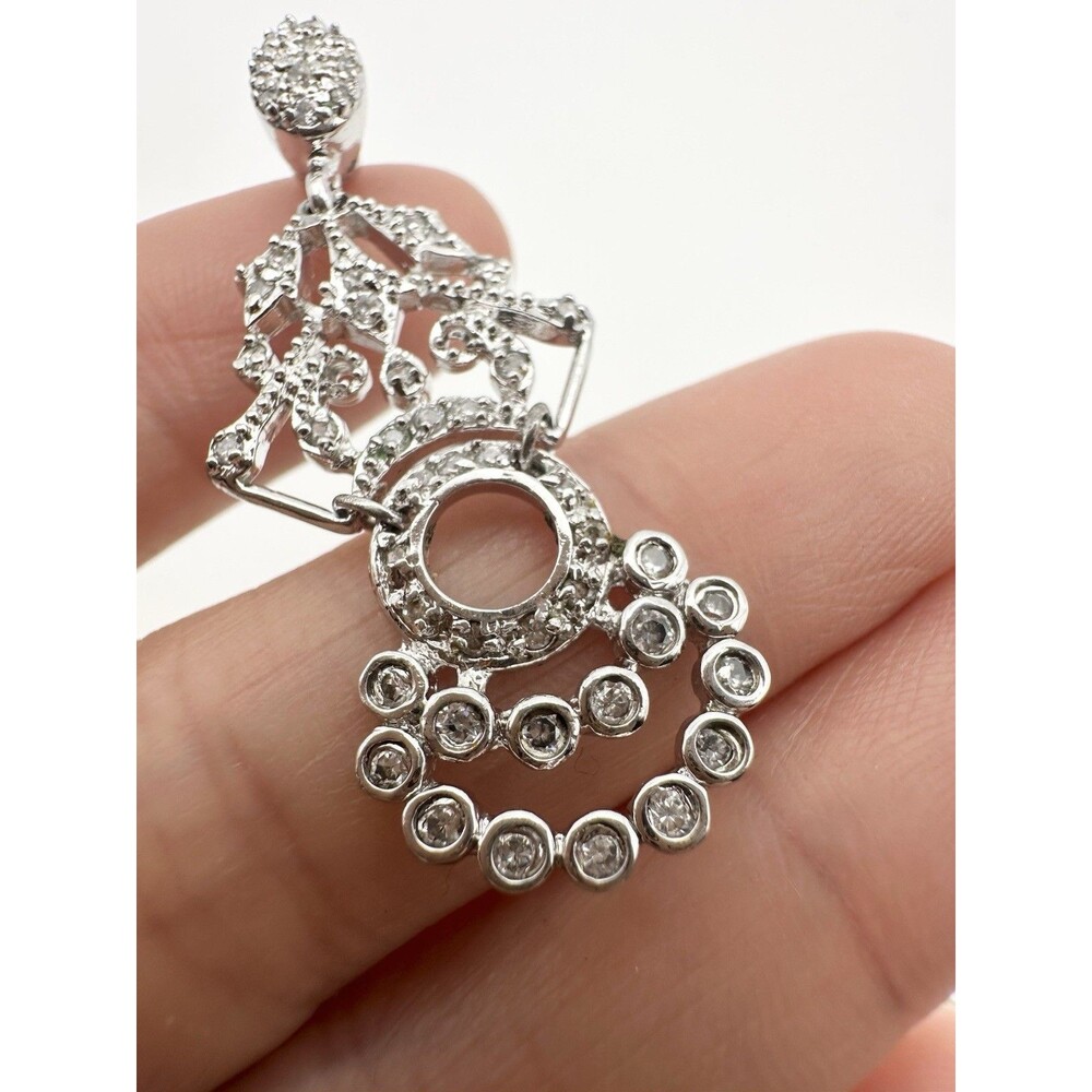 Platinum Over Sterling Silver Pave Chandelier Pendant - Picture 3 of 6